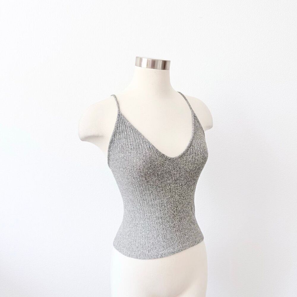 Brandy Melville Gray Grey Ribbed V Neck Tank Top Cropped XS